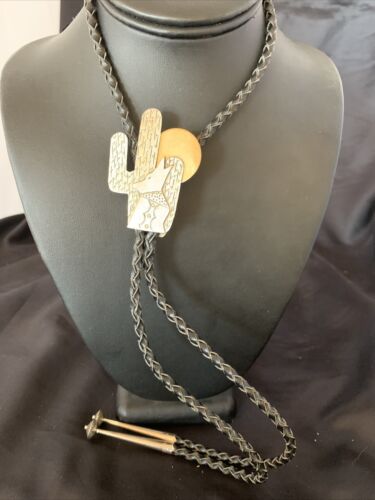Navajo Howling Coyote Moon Bolo Tie | Sterling Silver | Authentic Native American Handmade | 12147