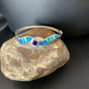 Navajo Blue Opal Amethyst Bracelet | Sterling Silver | 7" | Authentic Native American Handmade | 13123