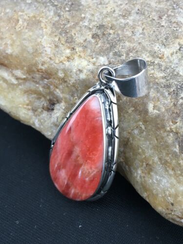 Native American Navajo Red Spiny Oyster Pendant | Sterling Silver | 1.75" | 1125