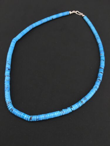Navajo Blue Turquoise Heishi Bead Necklace | 20" | 6mm | Sterling Silver | Authentic Native American Handmade | 1341