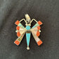 Zuni Turquoise Coral Mother of Pearl Butterfly Necklace Pin Pendant | Inlay | Sterling Silver Inlay | 1369