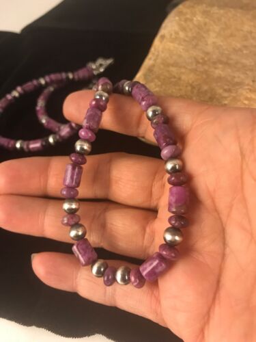 Natural Purple Sugilite Bead Sterling Silver Necklace | Southwestern Navajo | 22" | 1303