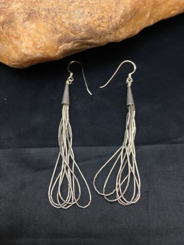 Native American Sterling Silver Chandelier Dangle Heishi Earrings | 2" | Authentic Handmade | 8982