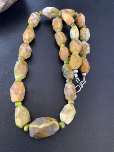 Navajo Sterling Silver Faceted Green Nugget Turquoise Necklace | Authentic Native American | 21" | 1493