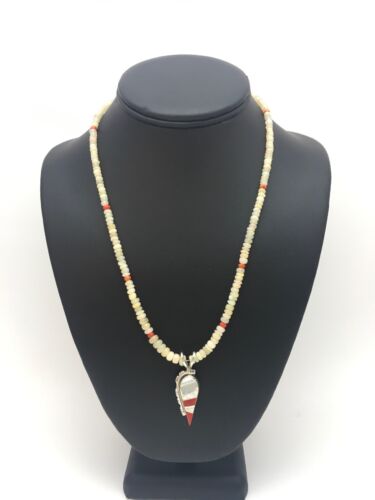 Native American Opal & Coral Beads Inlay Necklace | Sterling Silver | 8911