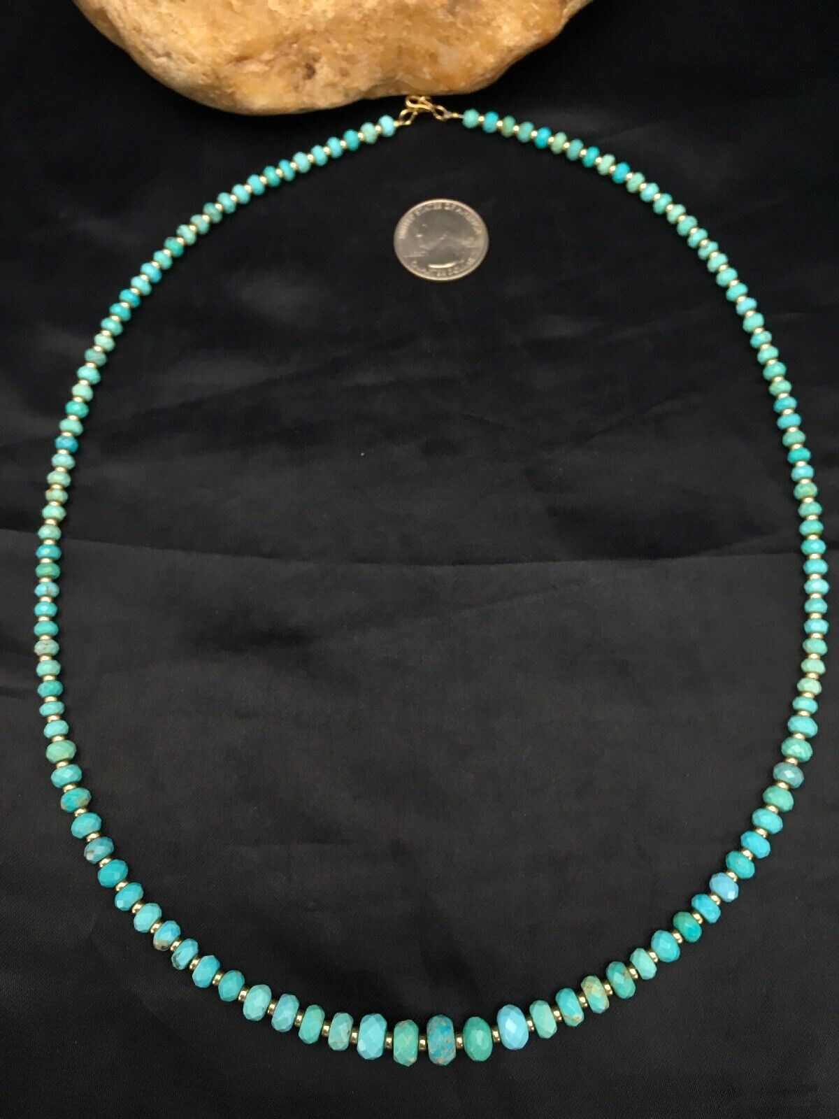 Navajo Faceted Blue Turquoise Necklace | Gold Filled Beads | Authentic Native American | 24" | 2908