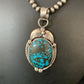 Navajo Spiderweb Turquoise Pendant Necklace | Sterling Silver | 2.25" | Authentic Native American Handmade | 14061