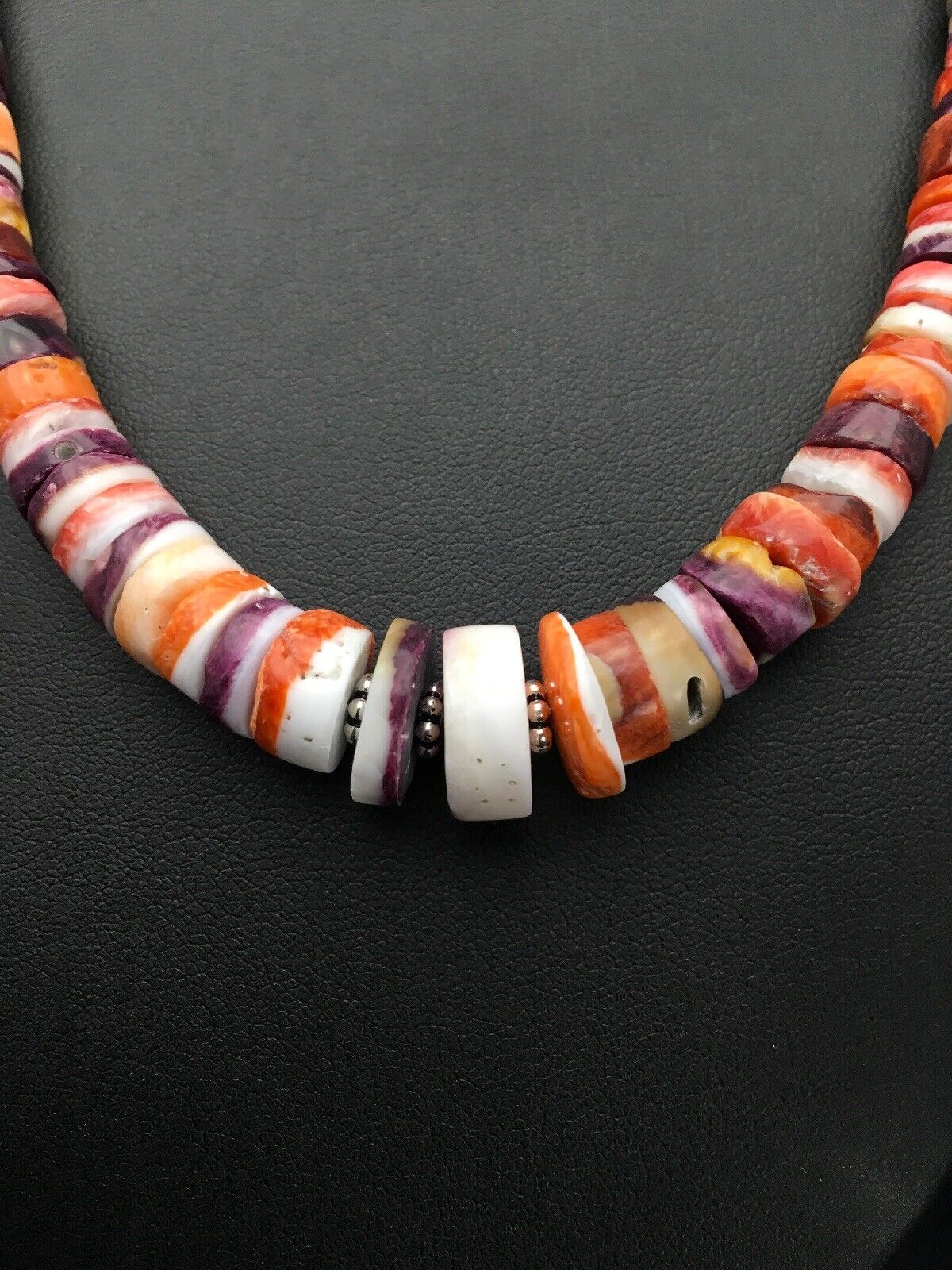 Orange Purple Spiny Oyster Sterling Silver Navajo Necklace Set | Graduated | Authentic Native American Handmade | 20" | 2777