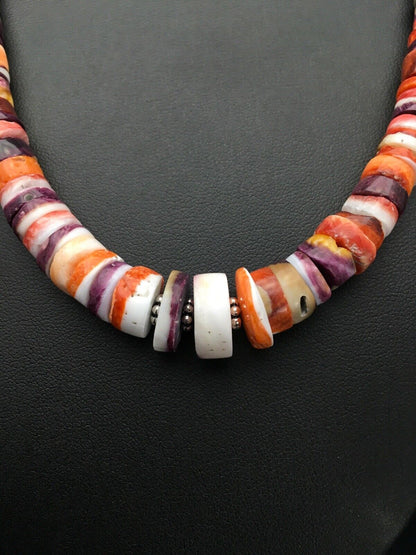 Orange Purple Spiny Oyster Sterling Silver Navajo Necklace Set | Graduated | Authentic Native American Handmade | 20" | 2777
