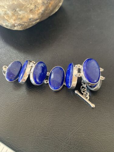 Navajo Blue Lapis Lazuli Link Bracelet | Sterling Silver | 8" | Authentic Native American Handmade | 11653