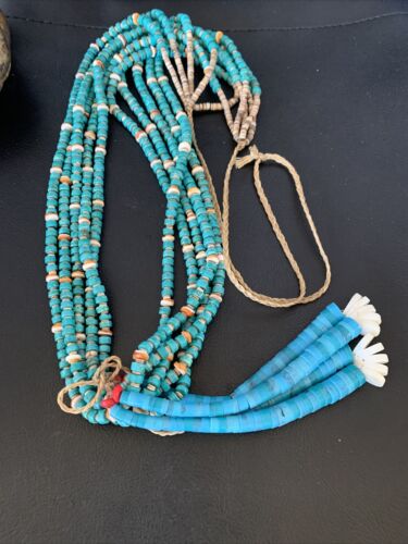 Native American Santo Domingo Spiny Blue Turquoise Shell Jacla Necklace | 5 Strand | 42" | 13189