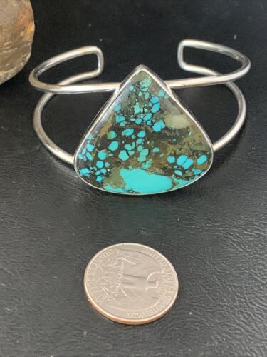 Handmade Sterling Silver Blue Spiderweb Turquoise Cuff Bracelet | Women's | 14069