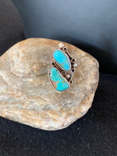 Native American Navajo Men's Turquoise Sterling Silver 2 Stone Ring | Sz 6 | Native American Handmade | 8765