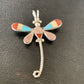 Zuni Turquoise Pink Mother of Pearl Inlay Dragonfly Necklace Pin Pendant | Sterling Silver | 12325