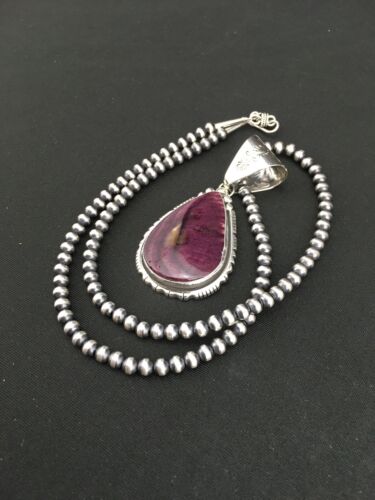 Navajo Purple Spiny Oyster Pendant Necklace | Sterling Silver Pearls | Authentic Native American Handmade | 4900