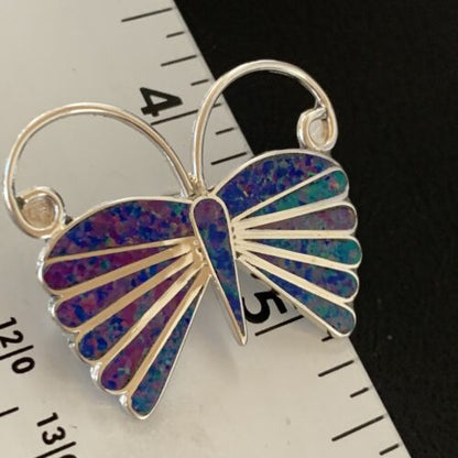 Zuni Purple Opal Butterfly Necklace Pin Pendant | Sterling Silver | Authentic Native American Handmade | 11974