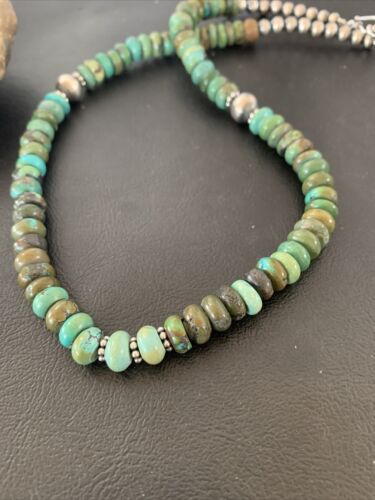 Southwestern Navajo Green Turquoise Bead Necklace | Sterling Silver | 20" | Authentic Native American Handmade | 2001