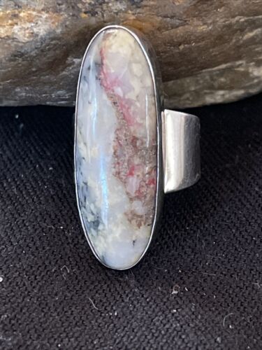 Native American Men's Cinnabrite Ring | Sterling Silver | White Black | Sz 7 | 01568
