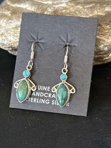 Navajo Blue Turquoise Dangle Earrings | Sterling Silver | 1" | Authentic Native American Handmade | 14773