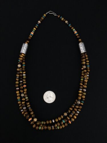 Navajo Sterling Necklace | Tiger's Eye & Turquoise | Multi-Color 3 Strand | 18" | 4892