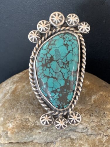 Navajo Blue Spiderweb Turquoise Ring | Sterling Silver | Sz 7 | Authentic Native American Handmade | 1641