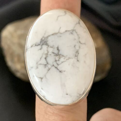 Adjustable Women's Navajo White Howlite Ring | Sterling Silver | Sz 8 | 11723
