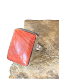 Navajo Red Spiny Oyster Ring | Sterling Silver | Sz 7 | Authentic Native American Handmade | 1837