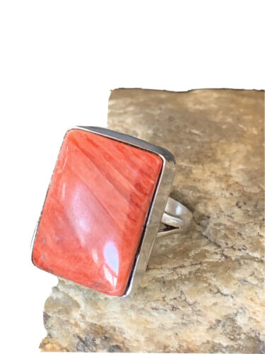 Navajo Red Spiny Oyster Ring | Sterling Silver | Sz 7 | Authentic Native American Handmade | 1837