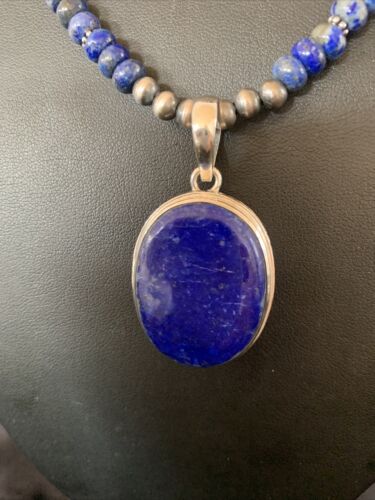 Native American Navajo Blue Lapis Pendant Necklace | Sterling Silver | Authentic Handmade | 11913 - Masha USA