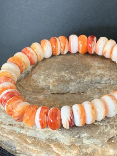 Native American Navajo Orange Spiny Oyster Bracelet | Sterling Silver | Authentic Handmade | 1086