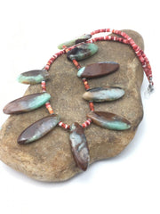 Navajo Green Chrysoprase & Spiny Oyster Necklace | Sterling Silver | 20" | Authentic Native American Handmade | 4284