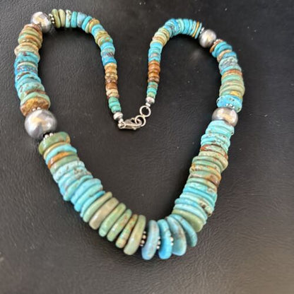 Navajo Blue Green Turquoise Bead Necklace | Sterling Silver | Authentic Native American | 20" | 14242