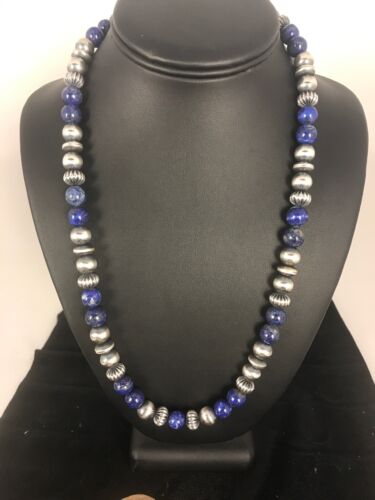 Native American Men's Lapis Necklace | Navajo Sterling Silver | 22" | 8531