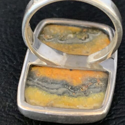 Navajo Yellow Bumble Bee Jasper Ring | Sterling Silver | Sz 8 Adjustable | Authentic Native American Handmade | 14015
