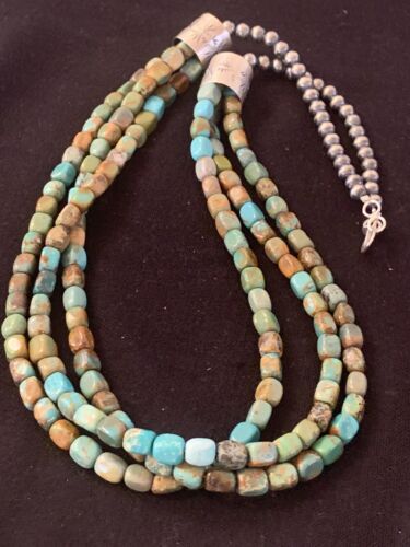 Navajo Green Turquoise Necklace | Sterling Silver | Authentic Native American Handmade | 00610