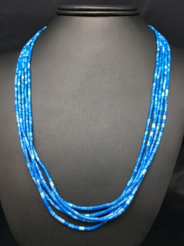 Navajo Lapis 5-Strand Sterling Silver Necklace | Heishi Bead | 19" | 3419