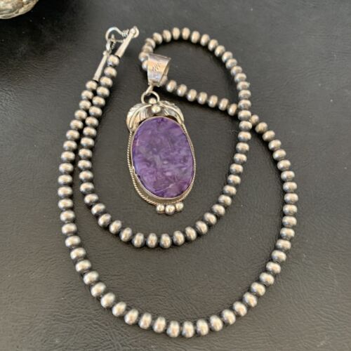 Navajo Pearls Necklace with Purple Sugilite Pendant | Sterling Silver | Authentic Native American Handmade | 10911