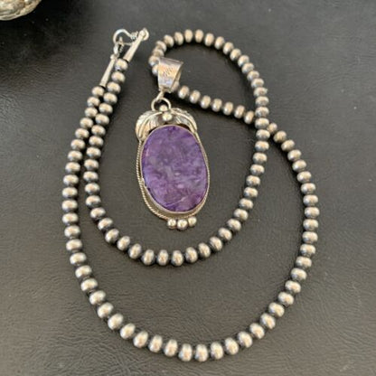 Navajo Pearls Necklace with Purple Sugilite Pendant | Sterling Silver | Authentic Native American Handmade | 10911