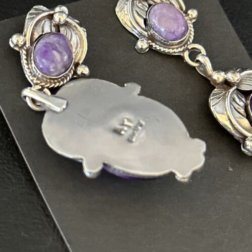 Navajo Purple Sugilite Dangle Earrings | Sterling Silver | 2" | Authentic Native American Handmade | 14405