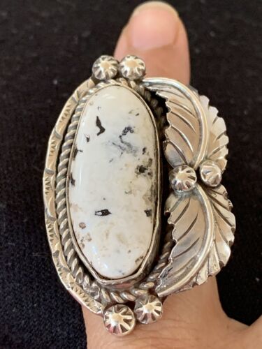 Navajo White Buffalo Turquoise Ring | Sterling Silver | Sz 10.5 | Authentic Native American Handmade | 145