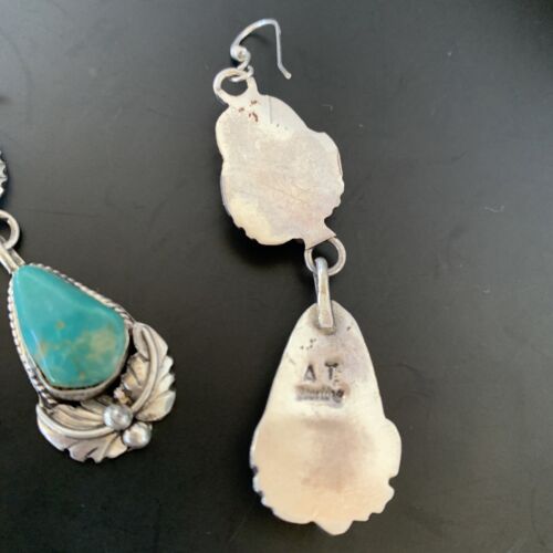 Navajo Green Royston Turquoise Red Coral Dangle Earrings | Sterling Silver | Authentic Native American Handmade | 2054