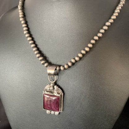 Navajo Purple Spiny Necklace Pendant | Sterling Silver | Authentic Native American Handmade | 13627