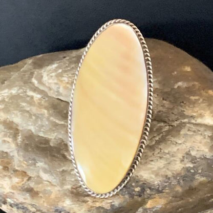 Native American Navajo Gold Yellow Mother of Pearl Inlay Ring | Sterling Silver | Sz 7 | 12937