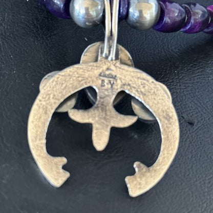 Navajo Purple Sugilite Turquoise Naja Pendant Necklace | Sterling Silver | Native American Handmade | 14735
