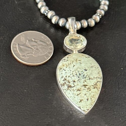 Navajo Sea Green Turquoise Pendant Necklace | Sterling Silver | 21" | Authentic Native American Handmade | 14475