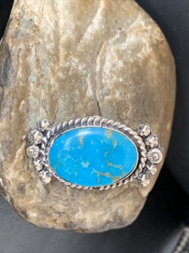 Navajo Blue Kingman Turquoise Ring | Sterling Silver | Sz 8.5 | Authentic Native American Handmade | 13378
