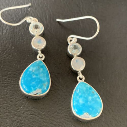 Navajo Blue Kingman Turquoise Earrings | Sterling Silver | Authentic Native American Handmade | 12033
