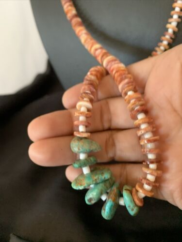 Navajo Turquoise | Purple Spiny Oyster Pink Shell Necklace | Sterling Silver | Native American Handmade | 28" | 12256