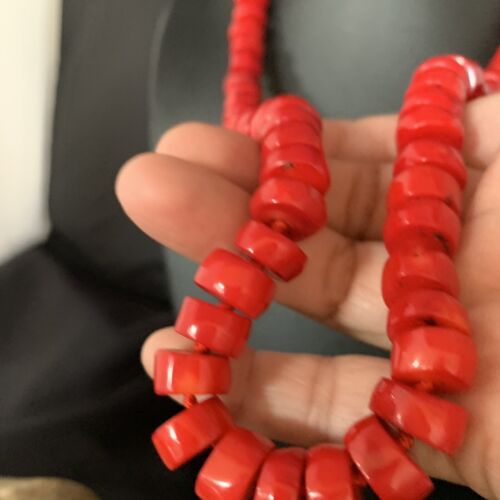 Women's Navajo Native American Bamboo Coral Strand Necklace | Sterling Silver | 24" | 13520