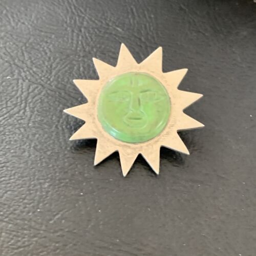 Old Pawn Navajo Green Gaspeite Sun Face Pin Pendant | Sterling Silver | Authentic Native American Handmade | 12132